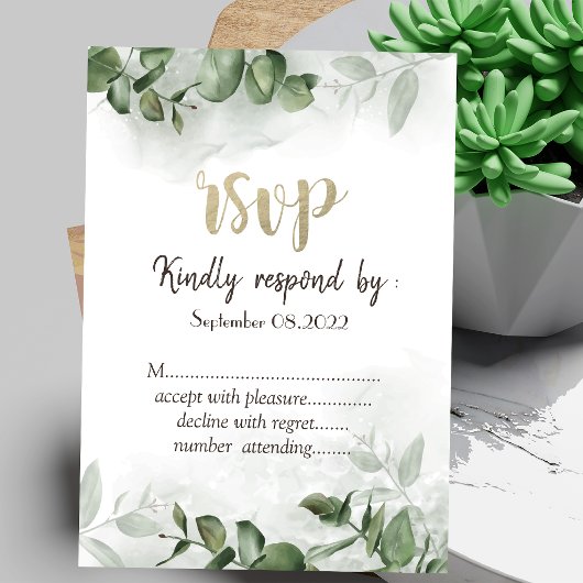 Invitation Feuillage d'eucalyptus à l'aquarelle chic  RSVP