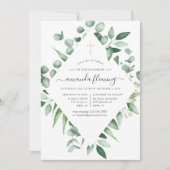 Invitation Feuillage d'eucalyptus baptême ou christening (Devant)