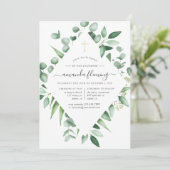 Invitation Feuillage d'eucalyptus baptême ou christening (Debout devant)