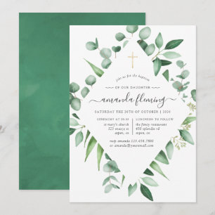 Invitation Feuillage d'eucalyptus baptême ou christening
