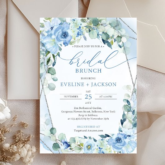Invitation Feuillage d'eucalyptus bleu et argent Brunch nupti