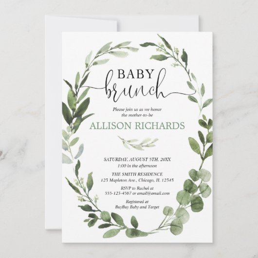 Invitation Feuillage d'eucalyptus de brunch pour bébé neutre  (Devant)
