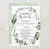 Invitation Feuillage d'eucalyptus de brunch pour bébé neutre  (Devant / Derrière)
