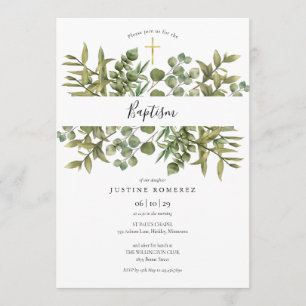 Invitation Feuillage d'eucalyptus de la forêt Baptême