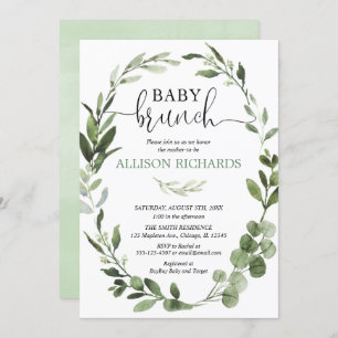 Invitation Feuillage d'eucalyptus pour le brunch du bébé non 
