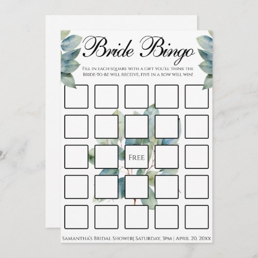 Invitation Feuillage d'eucalyptus vert élégante calligraphie (Devant / Derrière)