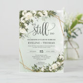 Invitation Feuillage d'olivier vert feuille roses blanches no (Debout devant)