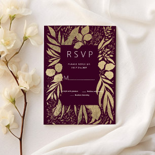 Invitation Feuillage d'or bordeaux luxueux floral RSVP