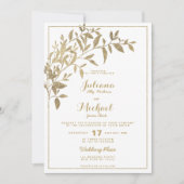 Invitation Feuillage d'or fleuri traditionnel blanc Mariage (Devant)