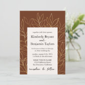 Invitation Feuillage d'or. Mariage de luxe moderne brun rouil (Debout devant)