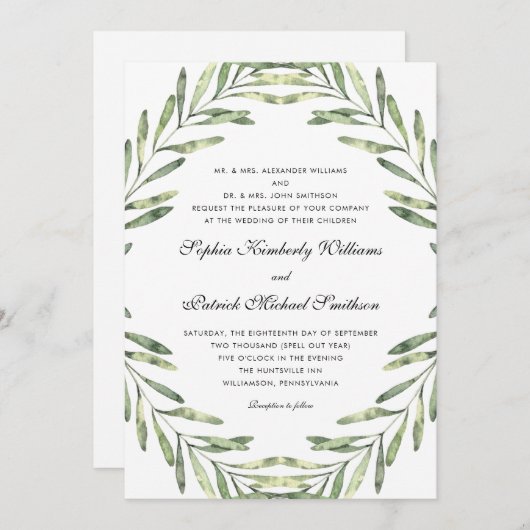 Invitation Feuillage élégant | tous les parents hébergeant le (Devant / Derrière)