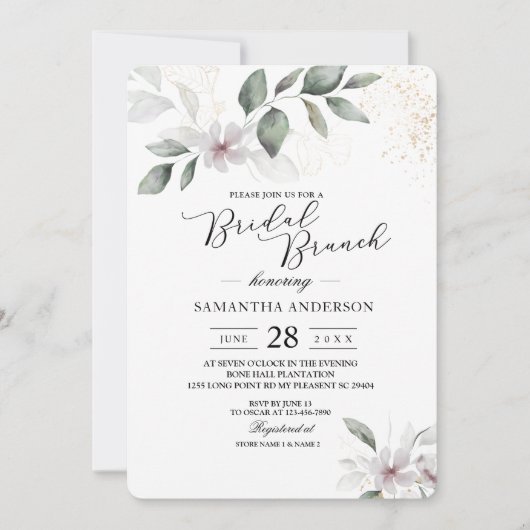 Invitation Feuillage et Fleur Aquarelle de Douce Verdure | Or (Devant)