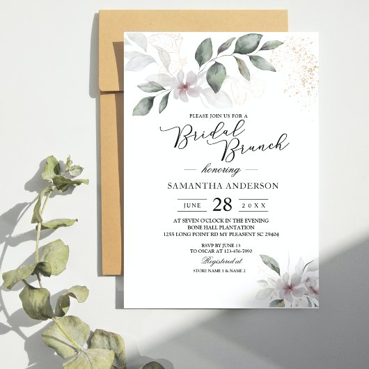 Invitation Feuillage et Fleur Aquarelle Douce Végétation | Or