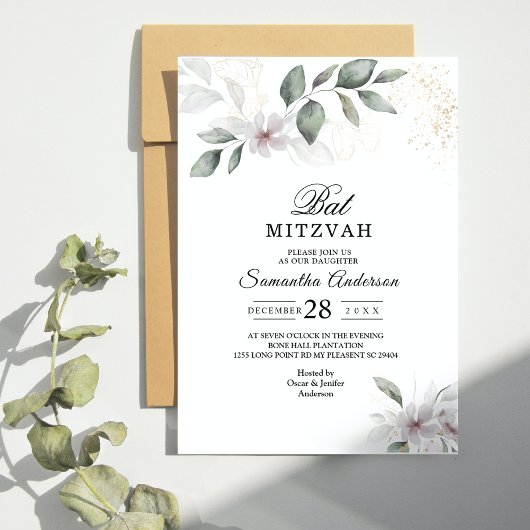 Invitation Feuillage et Fleur Aquarelle Douce Verdure | Or