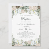 Invitation Feuillage et floral | Baptême vert Sage (Devant)