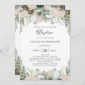 Invitation Feuillage et floral | Baptême vert Sage (Devant / Derrière)