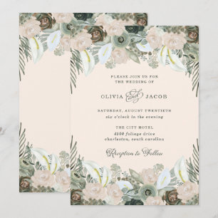 Invitation Feuillage et floral   Mariage rose pâle