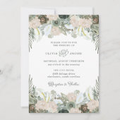 Invitation Feuillage et floral | Mariage vert Sage (Devant)