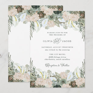 Invitation Feuillage et floral Mariage vert Sage