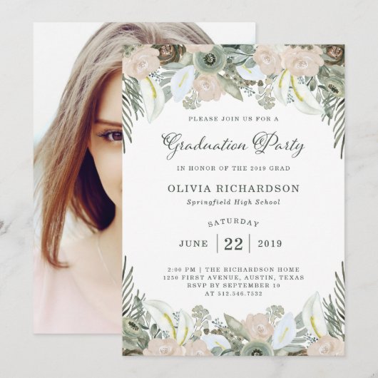 Invitation Feuillage et floral | Photo de la Grad Party de Sa (Devant / Derrière)