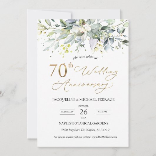 Invitation Feuillage Eucalyptus 70e anniversaire de Mariage (Devant)