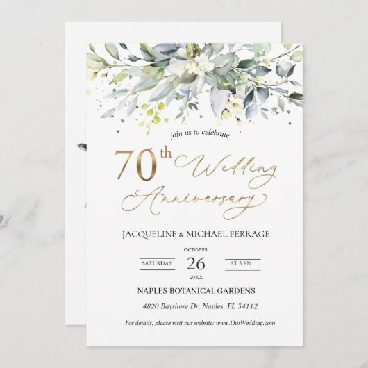 Invitation Feuillage Eucalyptus 70e anniversaire de Mariage (Devant / Derrière)