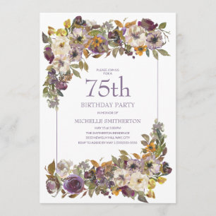 Invitation Feuillage floral d'ivoire jaune violet 75e anniver