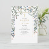 Invitation Feuillage floral Élégant Baptême d'or Christening (Debout devant)