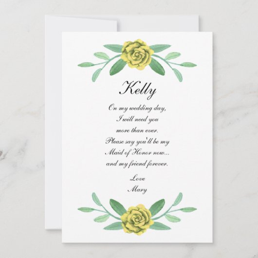 Invitation Feuillage Floral Jaune Foliage Maid Of Honor Card (Devant)