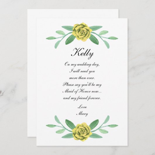 Invitation Feuillage Floral Jaune Foliage Maid Of Honor Card (Devant / Derrière)