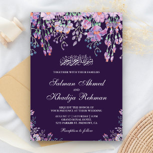 Invitation Feuillage floral pourpre foncé Mariage musulman is