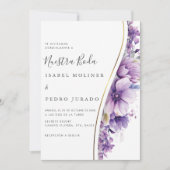 Invitation Feuillage floral pourpre Nuestra Boda Mariage espa (Devant)