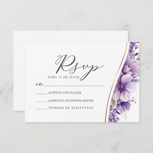 Invitation Feuillage floral pourpre Nuestra Boda Mariage RSVP (Devant / Derrière)