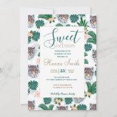 Invitation Feuillage floral tropical blanc et visages léopard (Devant)