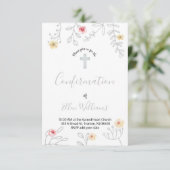 Invitation feuillage gris et rose Confirmation (Debout devant)