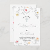 Invitation feuillage gris et rose Confirmation (Devant / Derrière)