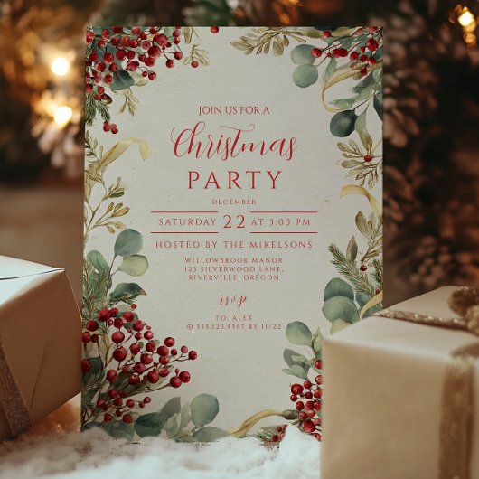 Invitation Feuillage hivernal festif de Noël