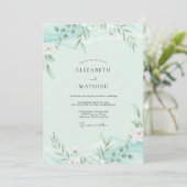 Invitation Feuillage Mousse de Mer Eucalyptus Gris Mariage (Debout devant)