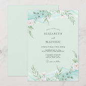 Invitation Feuillage Mousse de Mer Eucalyptus Gris Mariage (Devant / Derrière)
