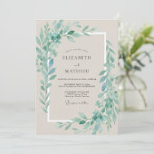 Invitation Feuillage Mousse de Mer Eucalyptus Mariage Élégant (Debout devant)