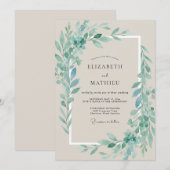 Invitation Feuillage Mousse de Mer Eucalyptus Mariage Élégant (Devant / Derrière)