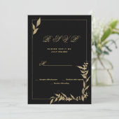 Invitation Feuillage noir et or de luxe RSVP (Debout devant)