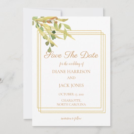 Invitation Feuillage Or Simple (Devant)