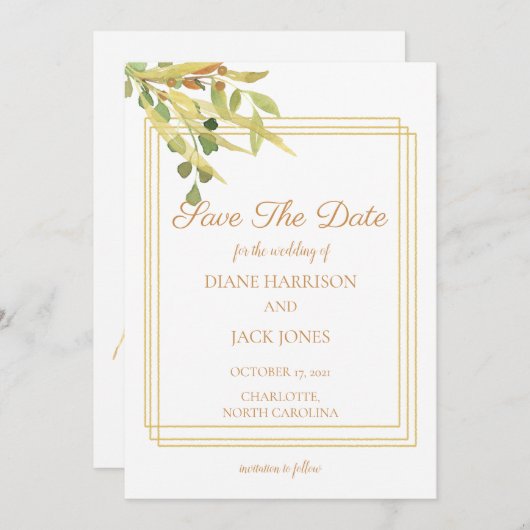 Invitation Feuillage Or Simple (Devant / Derrière)