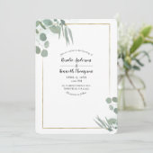 Invitation Feuillage rustique d'eucalyptus et mariage doré (Debout devant)