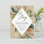 Invitation Feuillage rustique kraft vert garçon chute baby sh (Debout devant)