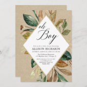 Invitation Feuillage rustique kraft vert garçon chute baby sh (Devant / Derrière)