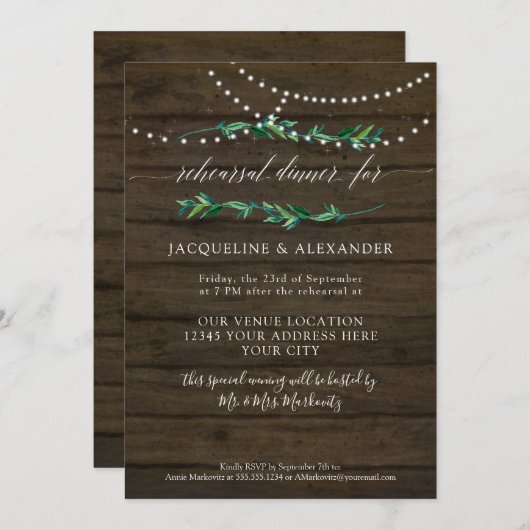 Invitation Feuillage rustique Twinkle Fairy Lights Dark Barn (Devant / Derrière)