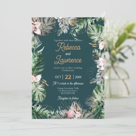 Invitation Feuillage tropical chic (Debout devant)