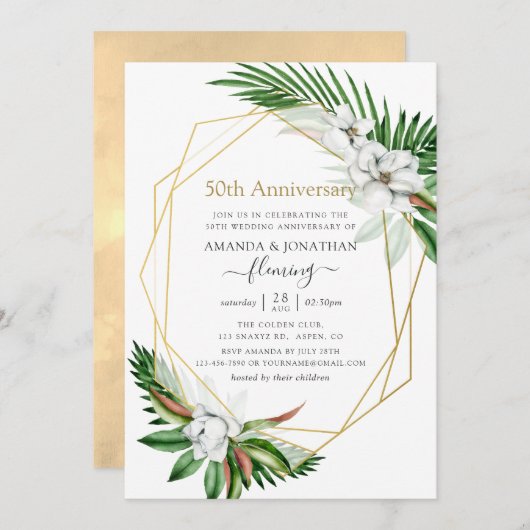 Invitation Feuillage tropical géométrique 50e anniversaire (Devant / Derrière)